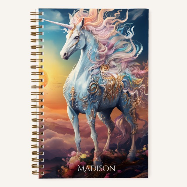 Custom Name Beautiful Unicorn Notizbuch (Vorderseite)