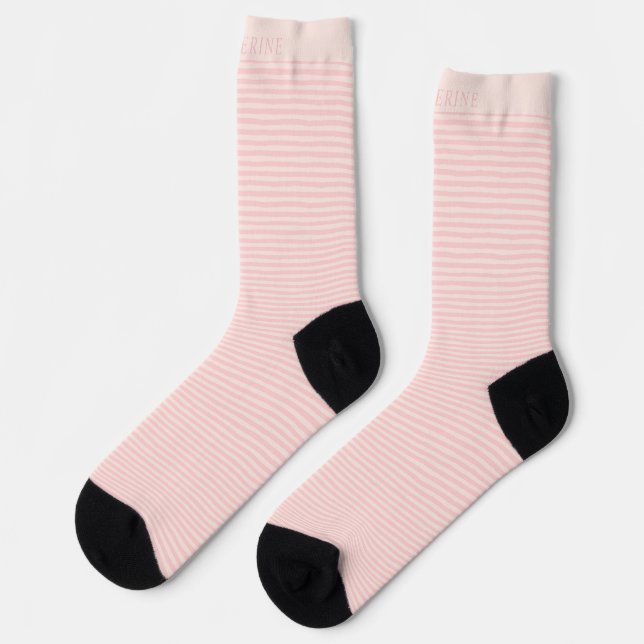 Custom Name Beige Dusty Pink Peach Stripes  Socken (Linkes Detail)