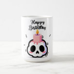 Custom Name Birthday Kaffeetasse<br><div class="desc">Celebrate with a twist! This unique birthday design blends the edgy pastel goth aesthetic with a touch of sweetness. Featuring a cute, rosy-cheeked skull topped with a melting pink birthday candle, it’s the perfect statement piece for those who love alternative styles. The bold "Happy Birthday" script and minimalist confetti accents...</div>