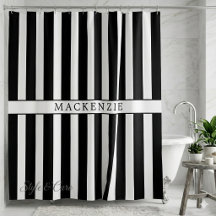 Custom Name Black and White Vertical Striped