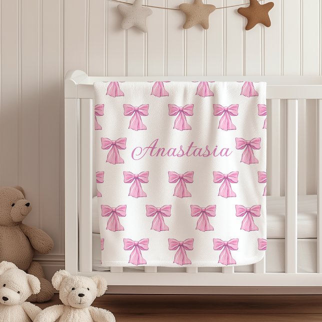 Custom Name Blanket Fleece Coquette Pink Bows (Von Creator hochgeladen)