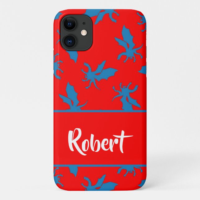 Custom name blue dragons on red Case-Mate iPhone hülle (Rückseite)