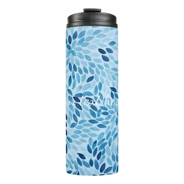 Custom Name | Blue Mosaic Petals Thermal Tumbler Thermosbecher (Vorderseite)