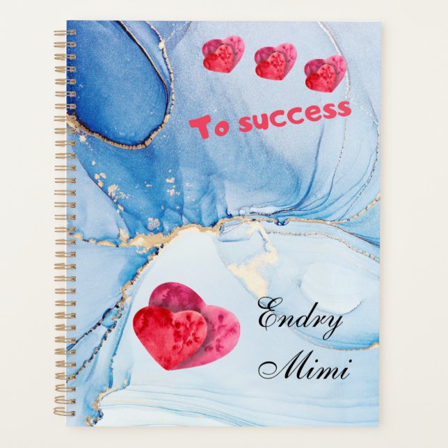 Custom name blue Wetercolor planner with red heart Planer (Vorderseite)