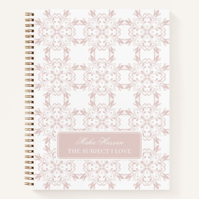 Custom Name Blush Rose Vector Pattern Journal Notizbuch (Vorderseite)