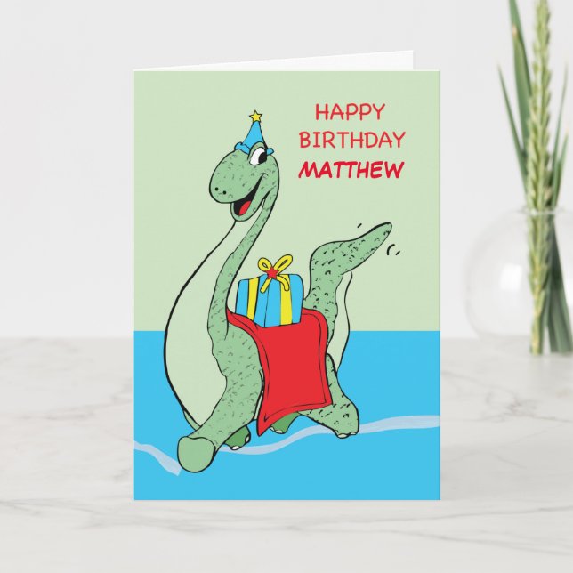 Custom Name, Boy, Matthew, Birthday Dinosaur Karte (Vorderseite)