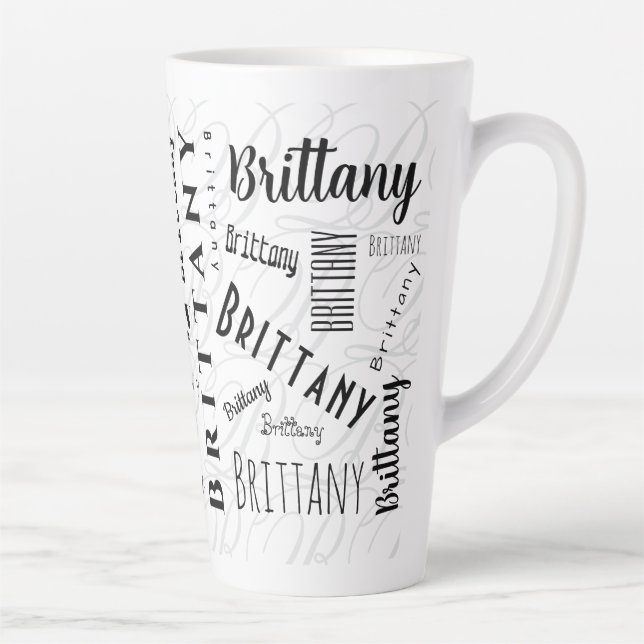 Custom Name Brittany Black White  Milchtasse (Rechts)