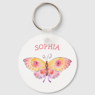 Custom Name Butterfly Kids Cute Pink Schlüsselanhänger