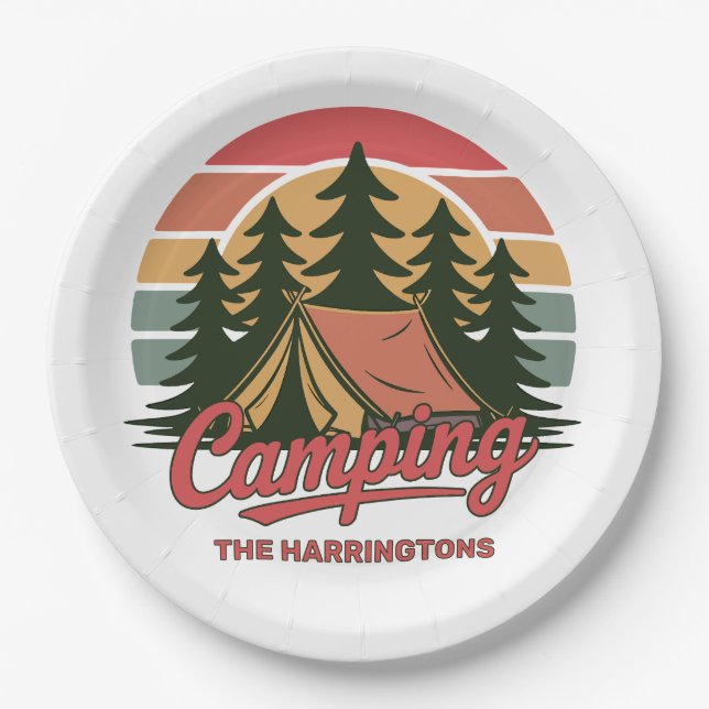 Custom Name Camping Pappteller (Vorderseite)