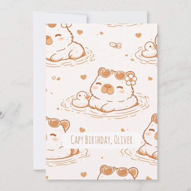 Custom Name Capybara Birthday Flat Greeting Card Karte (Vorderseite)