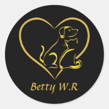 Custom Name Cat, Dog and Love Line Art