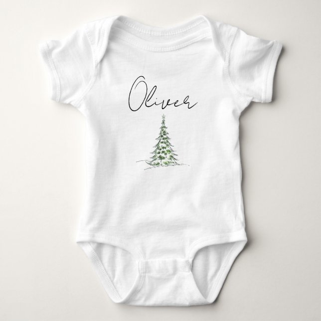 Custom Name Christmas Baby Romper First Xmas Oli Baby Strampler (Vorderseite)