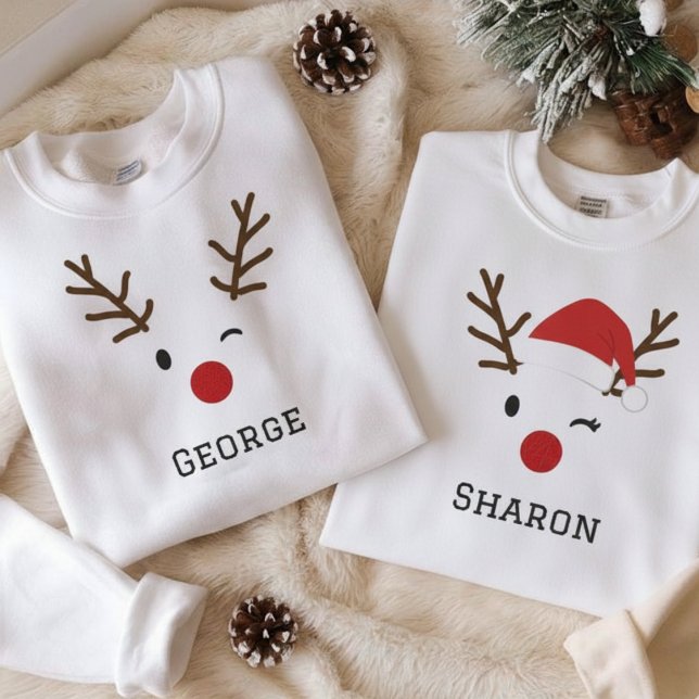 Custom Name Christmas Deer Illustration Design Sweatshirt (Custom Name Christmas Deer Illustration Design Sweatshirt)