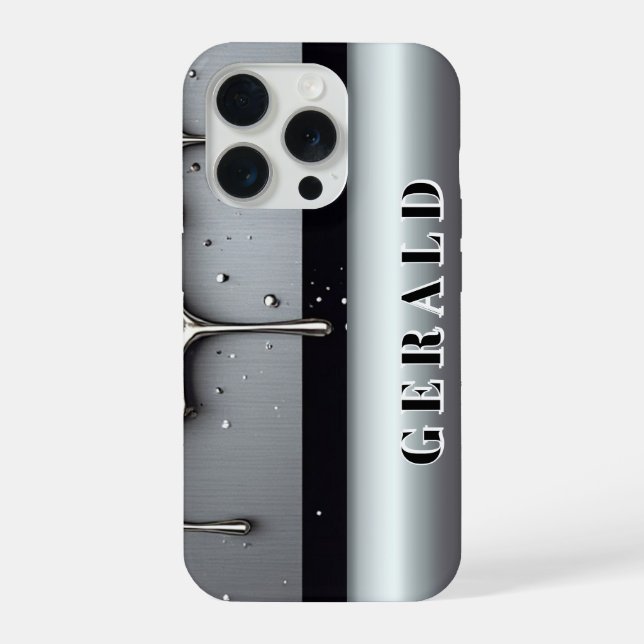 ✨ Custom Name Chrome Flow Liquid Silver Metal Drip iPhone Hülle (Rückseite)