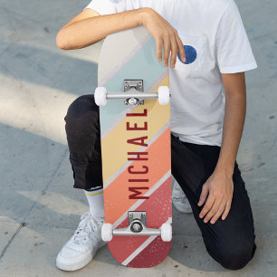Custom Name Cool Retro Sunset Stripes Skateboard