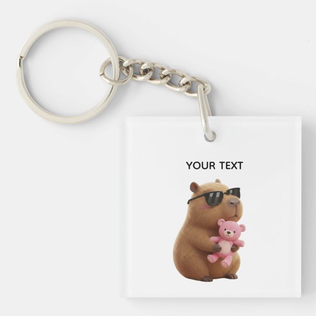 Custom Name Cute Capybara Pink Teddy Bear Keychain Schlüsselanhänger (Vorderseite)