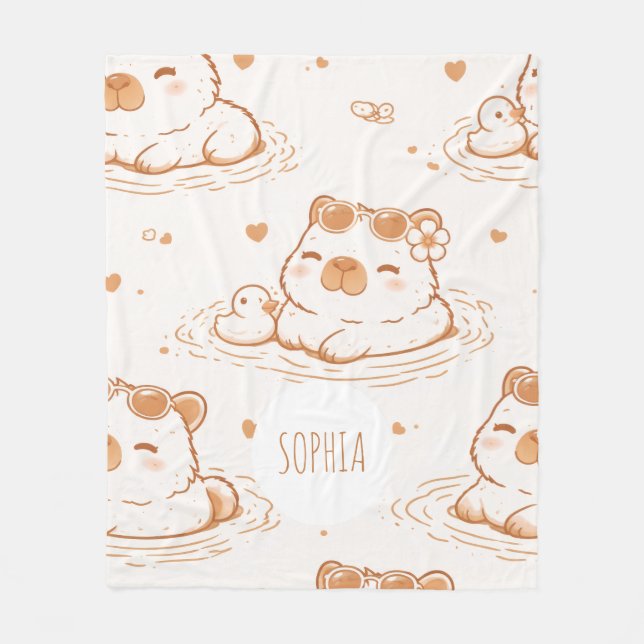Custom Name Cute Capybara With Sunglasses Kids Fleecedecke (Vorderseite)
