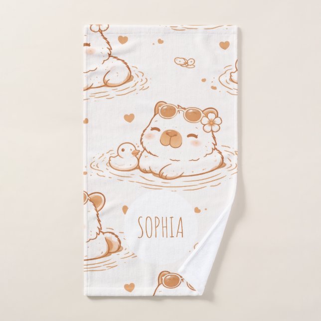 Custom Name Cute Capybara With Sunglasses Kids Handtuch (Handtuch)