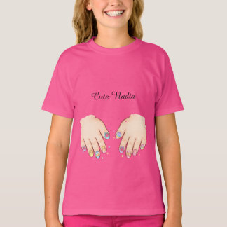Custom Name Cute Nail Art Hands Kids T-Shirt