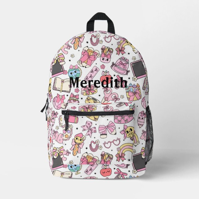Custom Name Cute School Themed Backpack Bedruckter Rucksack (Vorderseite)