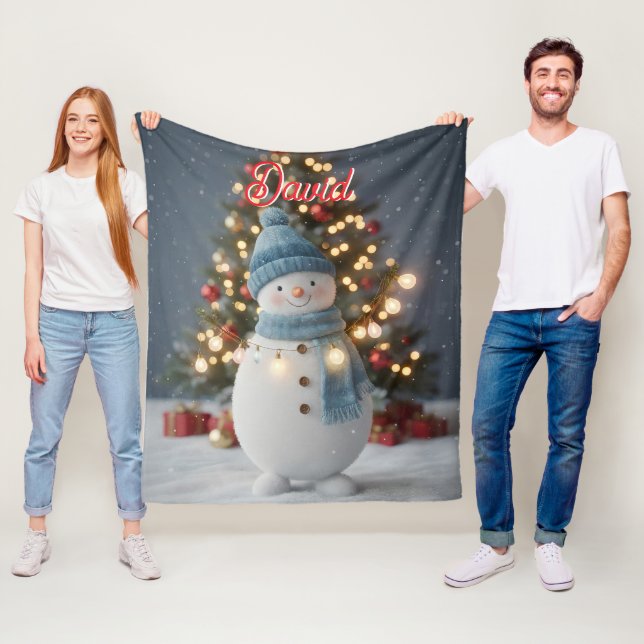 Custom Name Cute Snowman Christmas Fleecedecke (Beispiel)