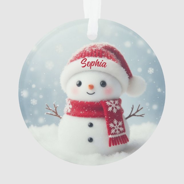 Custom Name Cute Snowman Christmas Ornament (Rückseite)