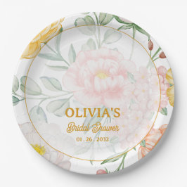 Custom Name Date Yellow Floral Bridal Shower Party Pappteller