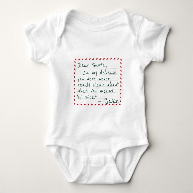 Custom Name Dear Santa Funny In My Defense Entschu Baby Strampler (Vorderseite)