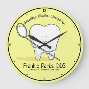Custom NAME Dentist Office Tooth Healthy Smile Große Wanduhr