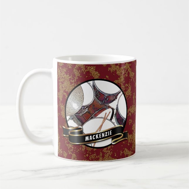 Custom Name Drummer Christmas Drum Kit Music Mug Kaffeetasse (Links)