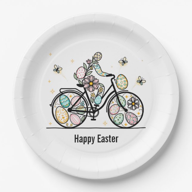 Custom Name Easter Bicycle Design Pappteller (Vorderseite)