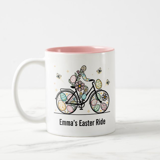 Custom Name Easter Bicycle Design Zweifarbige Tasse (Links)
