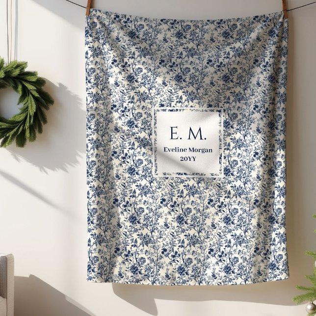 Custom Name Elegant French Toile Blue Blanket Sherpadecke (Custom Name Elegant French Toile Blue Blanket)