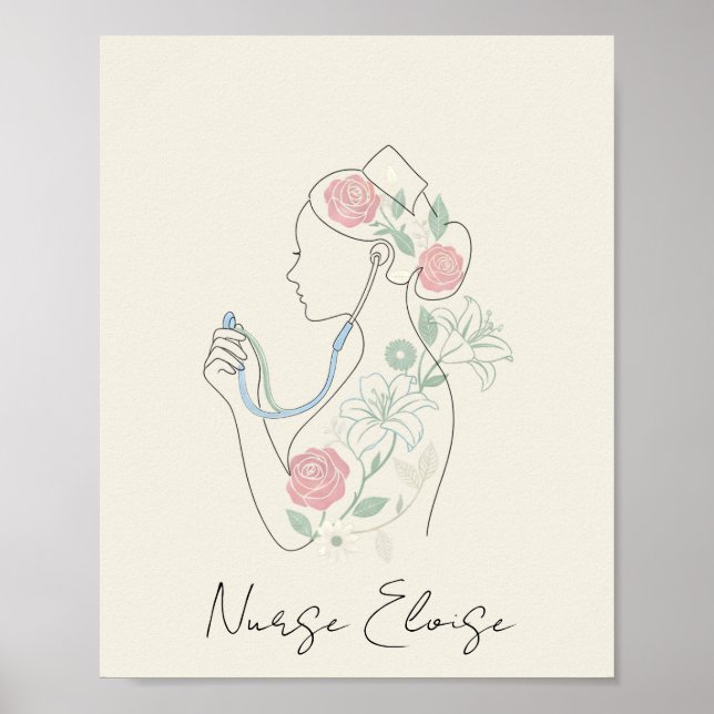 Custom Name Elegant Nurse Silhouette Poster (Vorne)