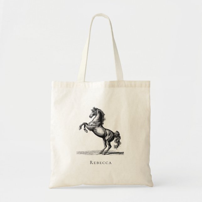 Custom Name Equestrian Vintage Horse Tragetasche (Vorne)