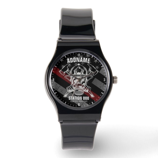 Custom NAME Firefighter Fire Department Station Armbanduhr (Vorderseite)