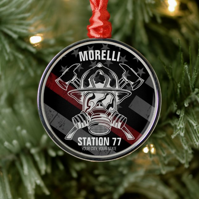 Custom NAME Firefighter Fire Department Station Ornament Aus Metall (Baum)