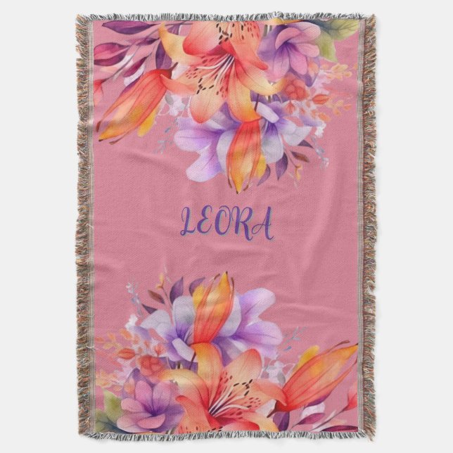 Custom Name Flower Cozy Fleece Throw Decke (Vorderseite Vertikal)