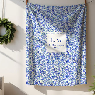 Custom Name French Toile Blue Blanket for Her Sherpadecke