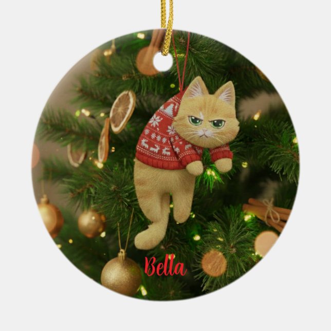 Custom Name Funny Grumpy Cat Christmas Ornament (Vorne)