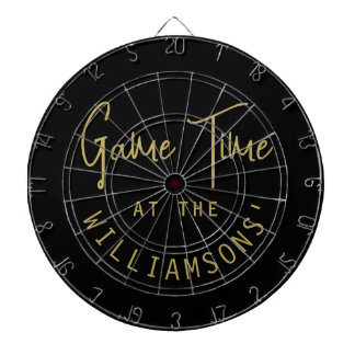 Custom Name Funny Minimalist Black Gold Game Time Dartscheibe