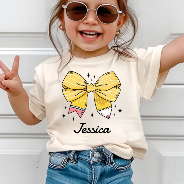 Custom Name Girl Back to School Coquette Preschool T-Shirt (Von Creator hochgeladen)