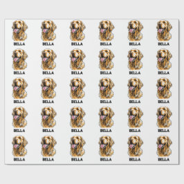 Custom Name Golden Retriever Dog Portrait Funny  Geschenkpapier