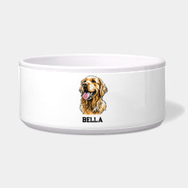Custom Name Golden Retriever Dog Portrait Funny  Napf