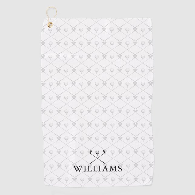 Custom Name Golf Clubs Pattern Black And White Golfhandtuch (Vorderseite)