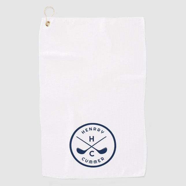 Custom name Golf Clubs, White and Blue Golfhandtuch (Vorderseite)