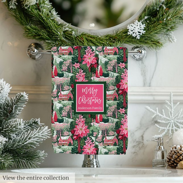Custom name green and pink Christmas preppy towel Badhandtuch Set (Custom name green and pink Christmas preppy towel)