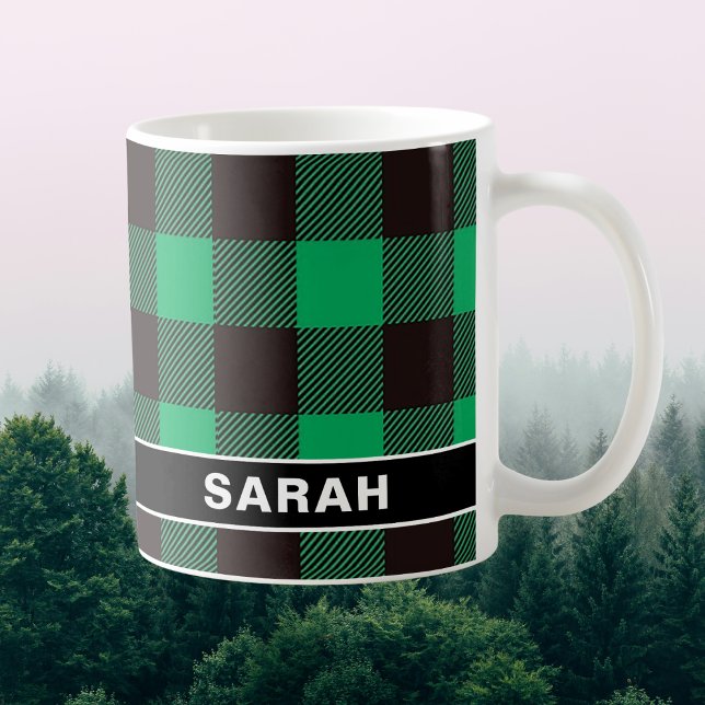 Custom Name Green & Black Buffalo Plaid Kaffeetasse (Custom Name Green & Black Buffalo Plaid Coffee Mug
)