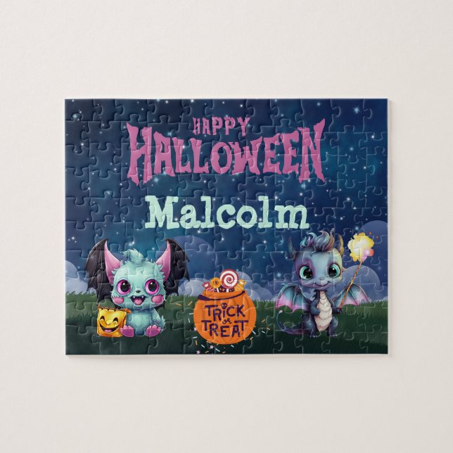 Custom Name Halloween Dragon Puzzle  (Horizontal)