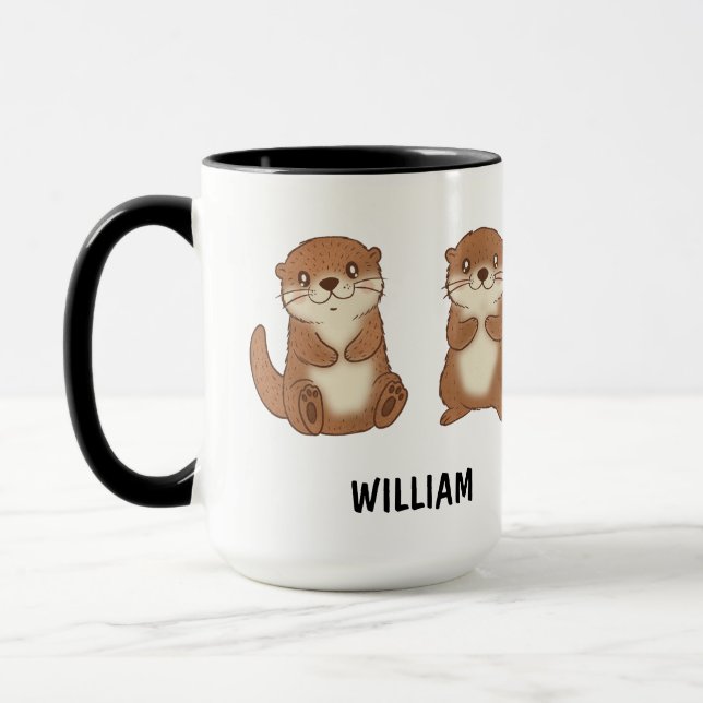 Custom Name Hand Drawn Cute Otters Coffee Tasse (Links)